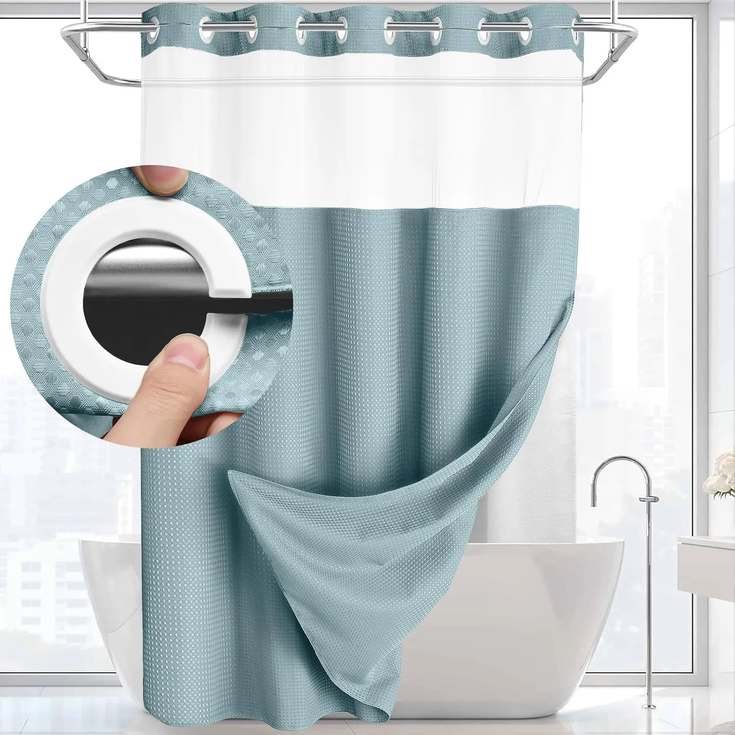 Shower Curtain Double Layer Waterproof Easy Install for Modern Bathrooms 10