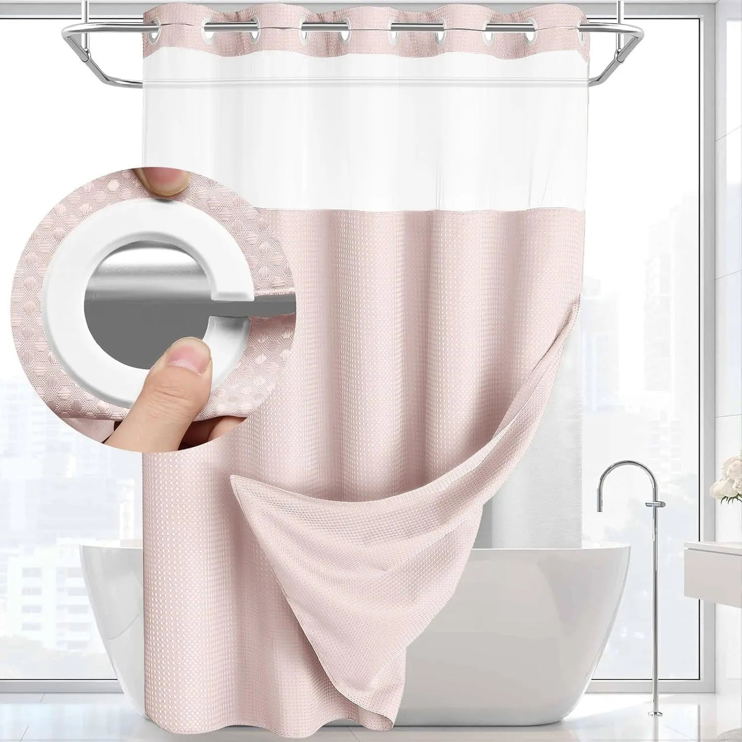 Shower Curtain Double Layer Waterproof Easy Install for Modern Bathrooms 14