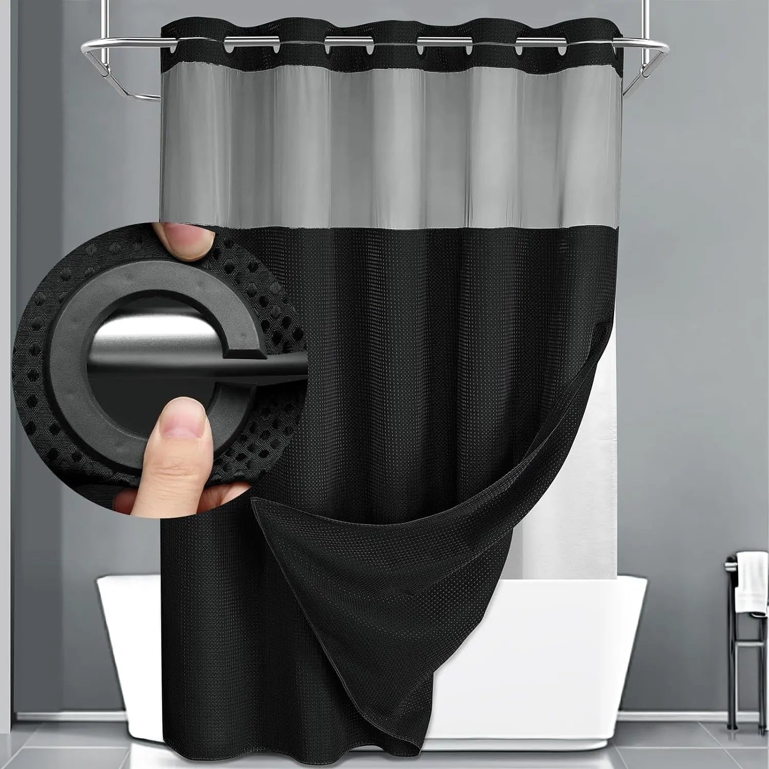 Shower Curtain Double Layer Waterproof Easy Install for Modern Bathrooms 19