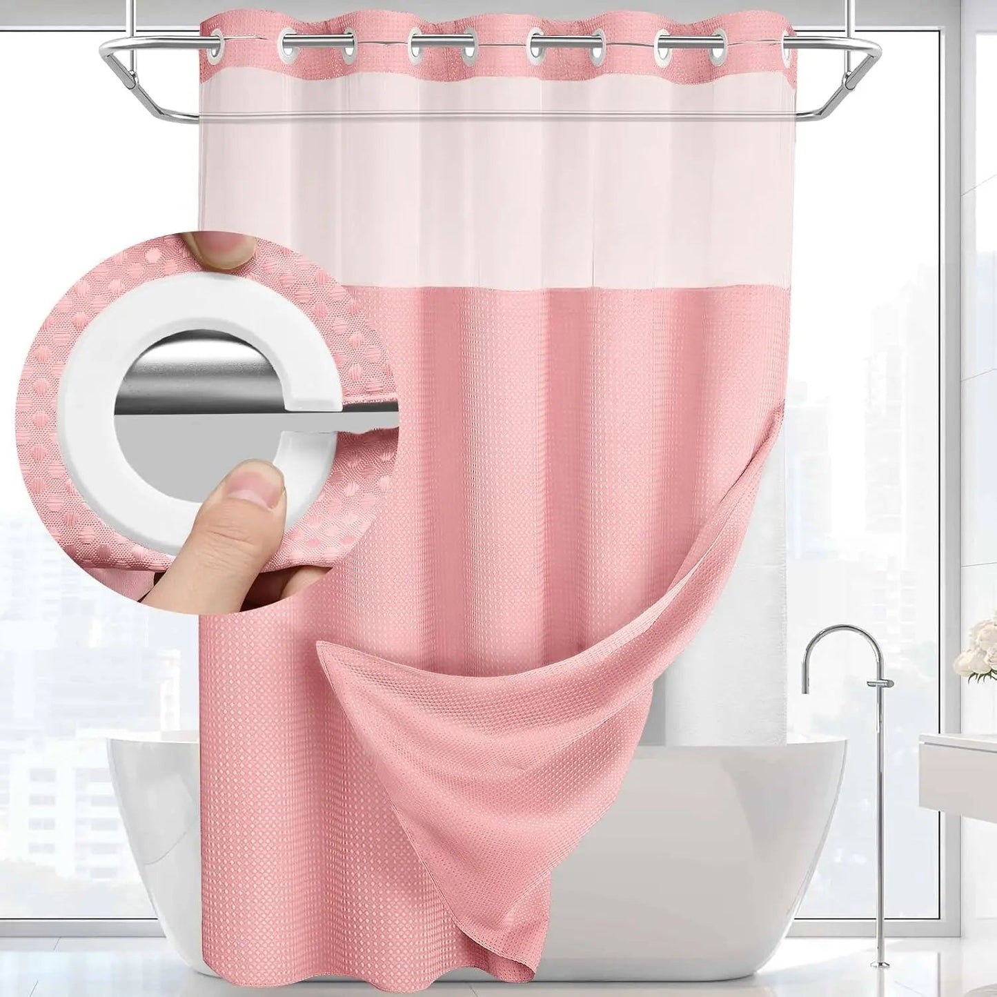 Shower Curtain Double Layer Waterproof Easy Install for Modern Bathrooms 24