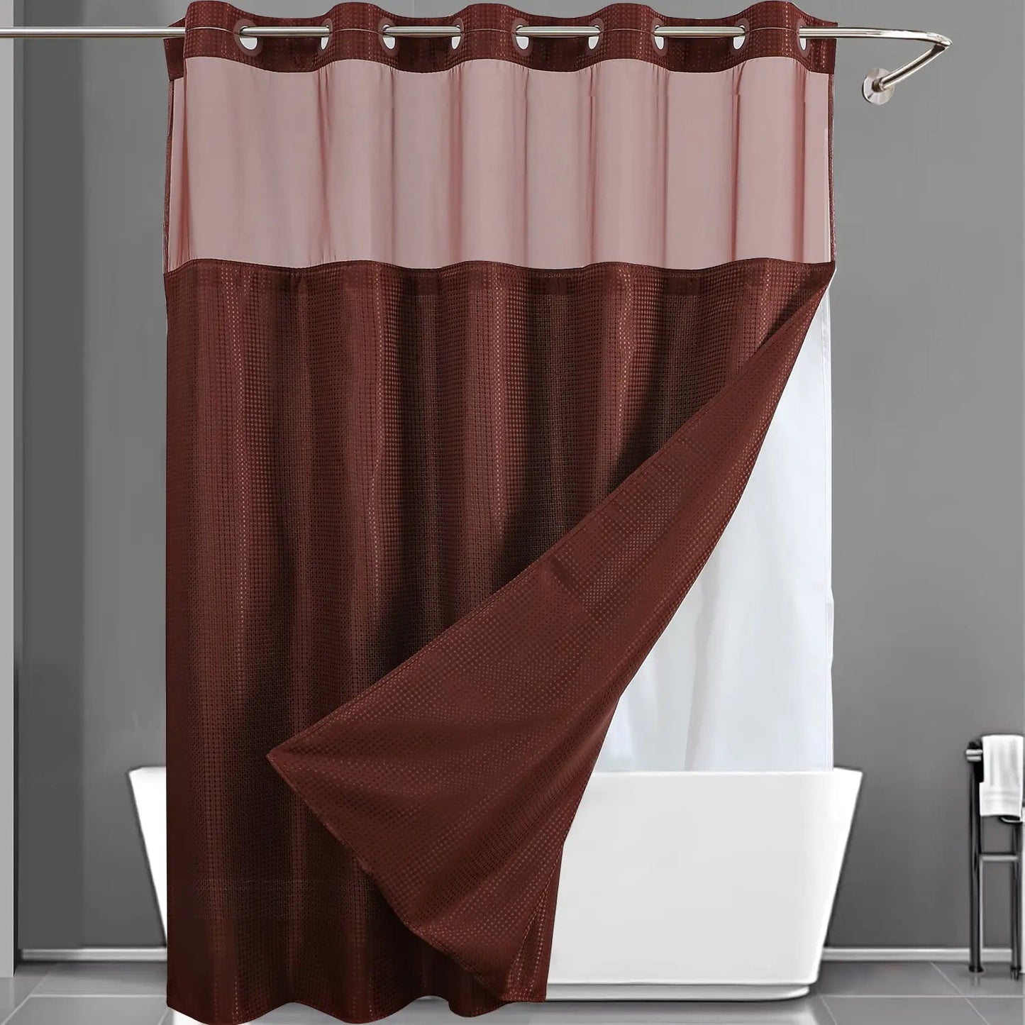 Shower Curtain Double Layer Waterproof Easy Install for Modern Bathrooms 9
