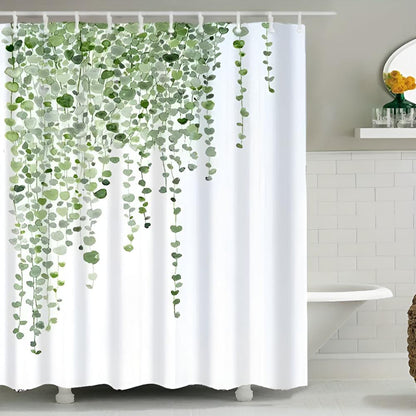 Shower Curtain Leaf Drop Vine Design Easy Care Mould-Resistant 0