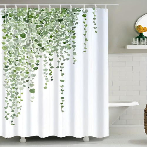 Shower Curtain Leaf Drop Vine Design Easy Care Mould-Resistant 0