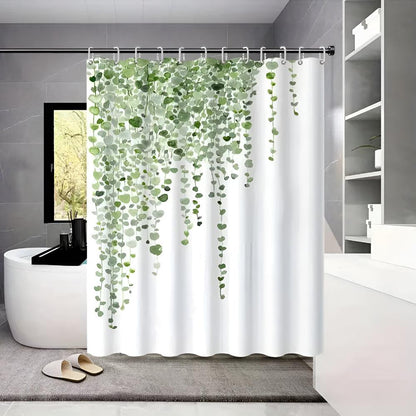 Shower Curtain Leaf Drop Vine Design Easy Care Mould-Resistant 1