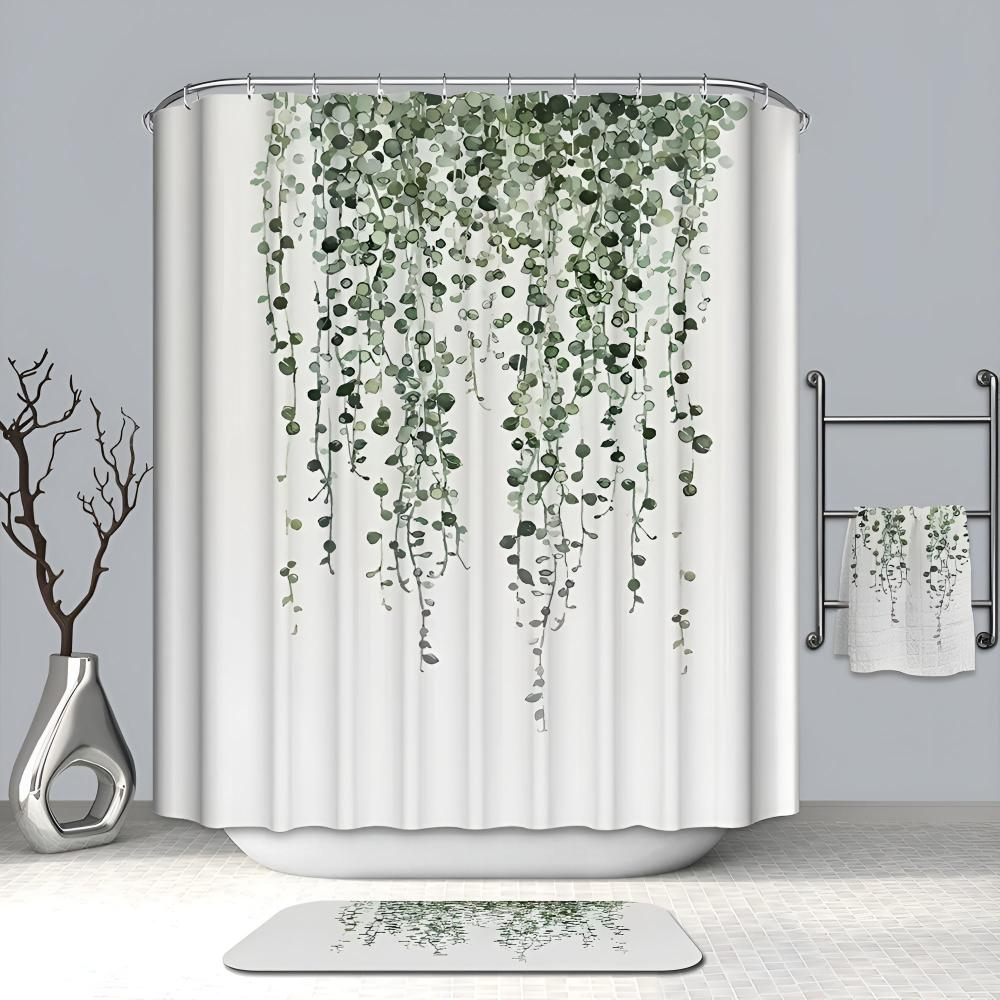 Shower Curtain Leaf Drop Vine Design Easy Care Mould-Resistant 2
