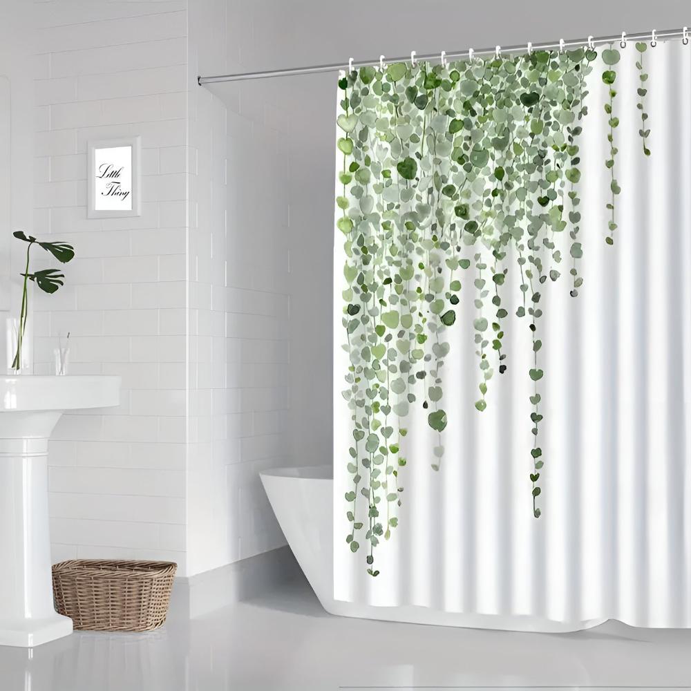 Shower Curtain Leaf Drop Vine Design Easy Care Mould-Resistant 5
