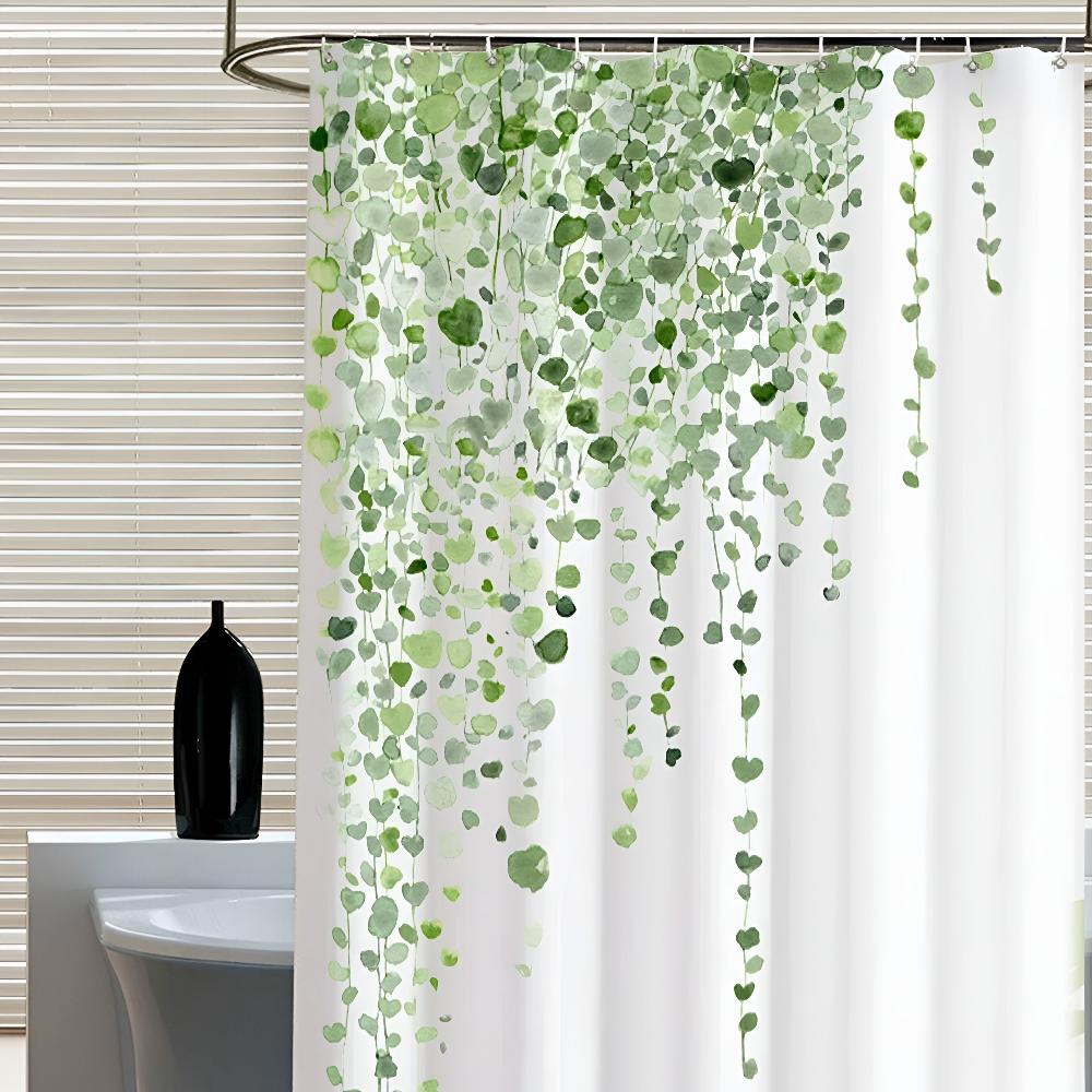 Shower Curtain Leaf Drop Vine Design Easy Care Mould-Resistant 6