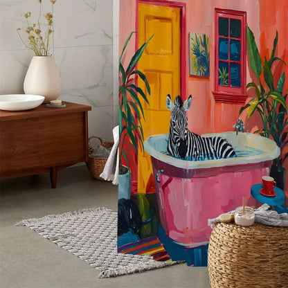 Shower Curtain Pink Zebra Design Water Resistant Easy Care 1