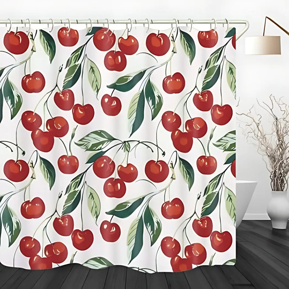 Shower Curtain Waterproof Cherry Print Easy Care Vibrant Design 2