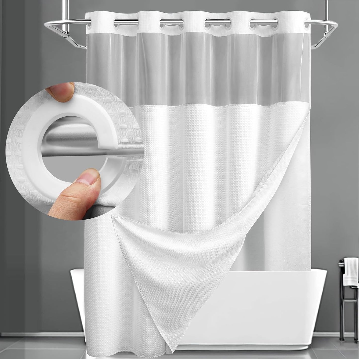 Snap-In Waterproof Shower Curtain No Hooks Needed | 3 Sizes