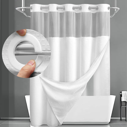 Snap-In Waterproof Shower Curtain No Hooks Needed | 3 Sizes