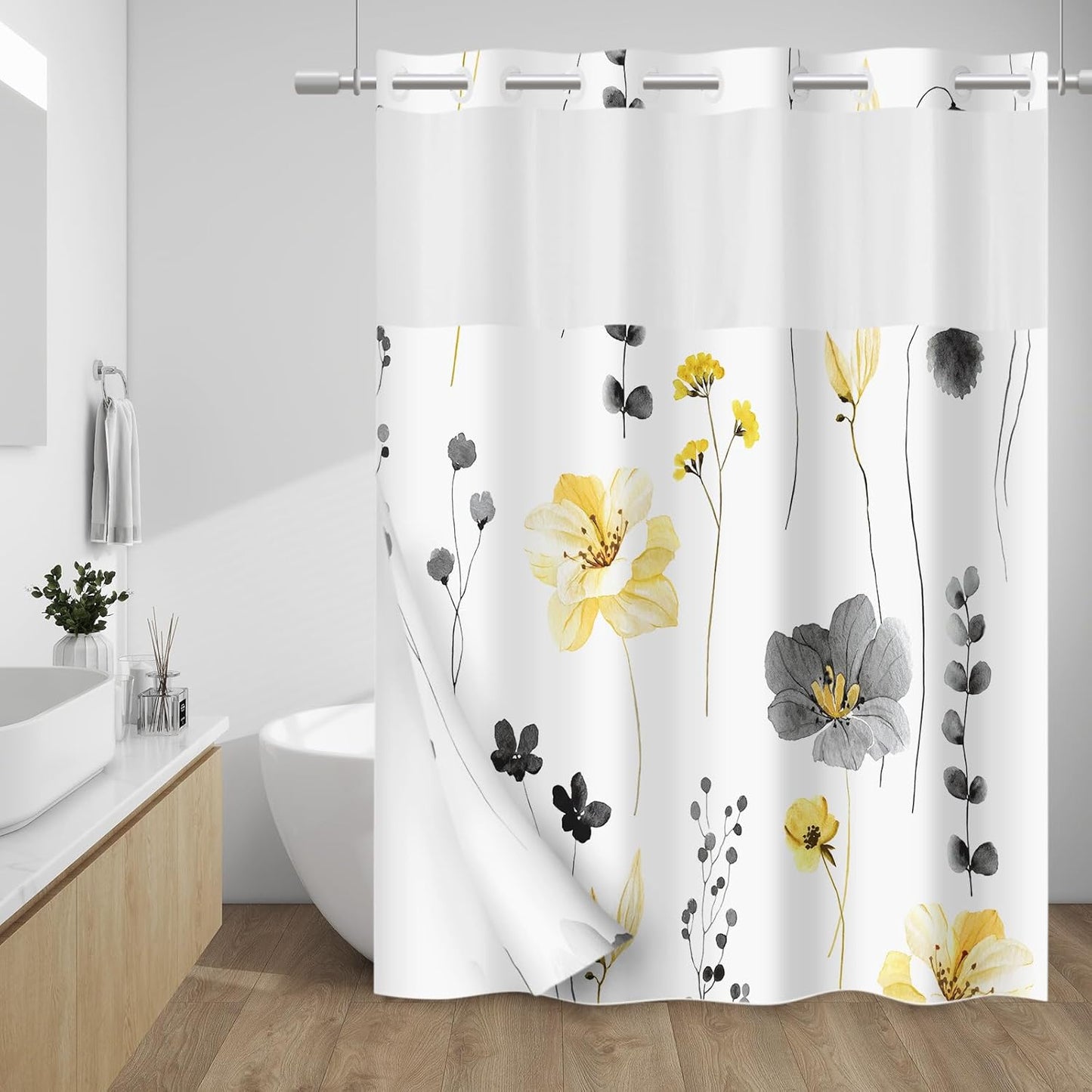 Snap-In Waterproof Shower Curtain No Hooks Needed | Designer Patterns | 3 Sizes
