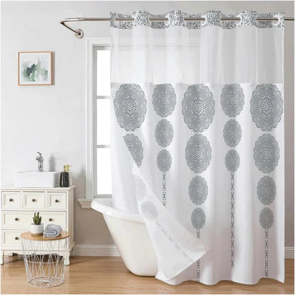 Snap-In Waterproof Shower Curtain No Hooks Needed | Designer Patterns | 3 Sizes