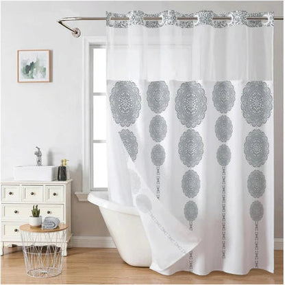 Snap-In Waterproof Shower Curtain No Hooks Needed | Designer Patterns | 3 Sizes