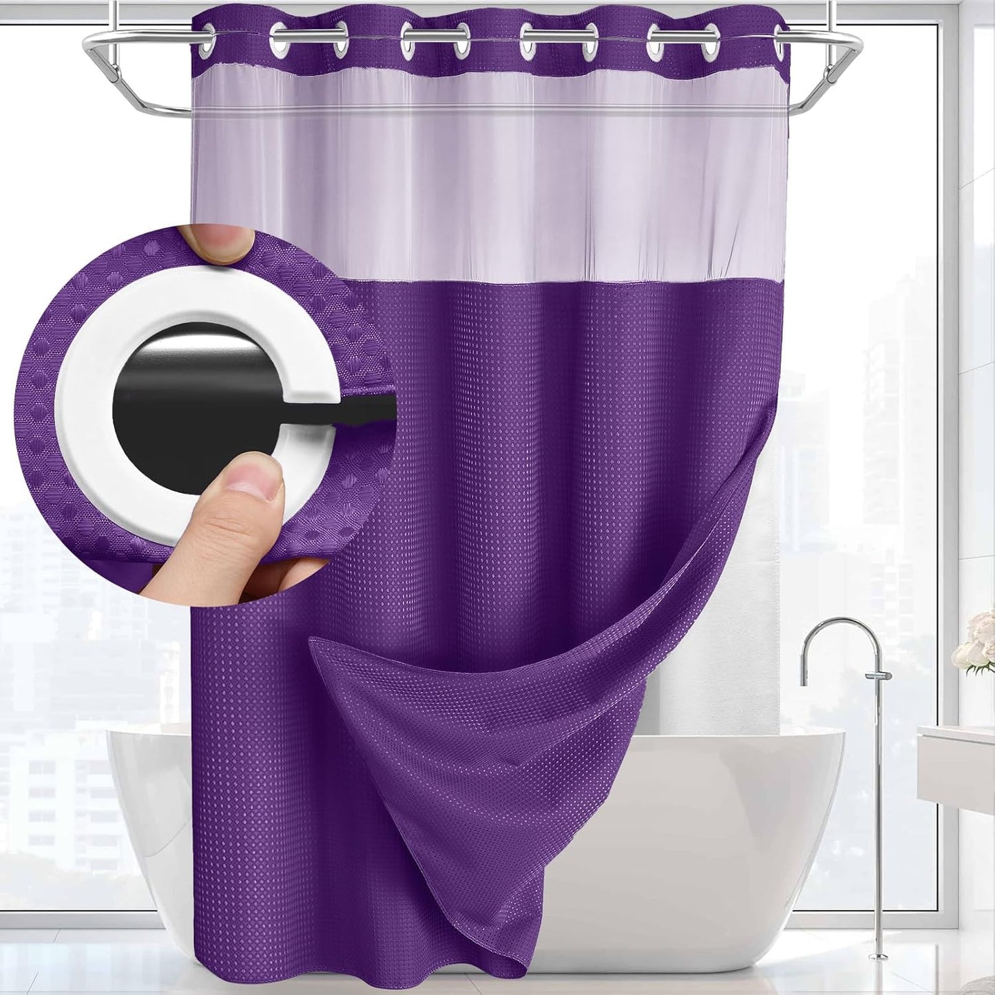 Snap-In Waterproof Shower Curtain No Hooks Needed | 3 Sizes