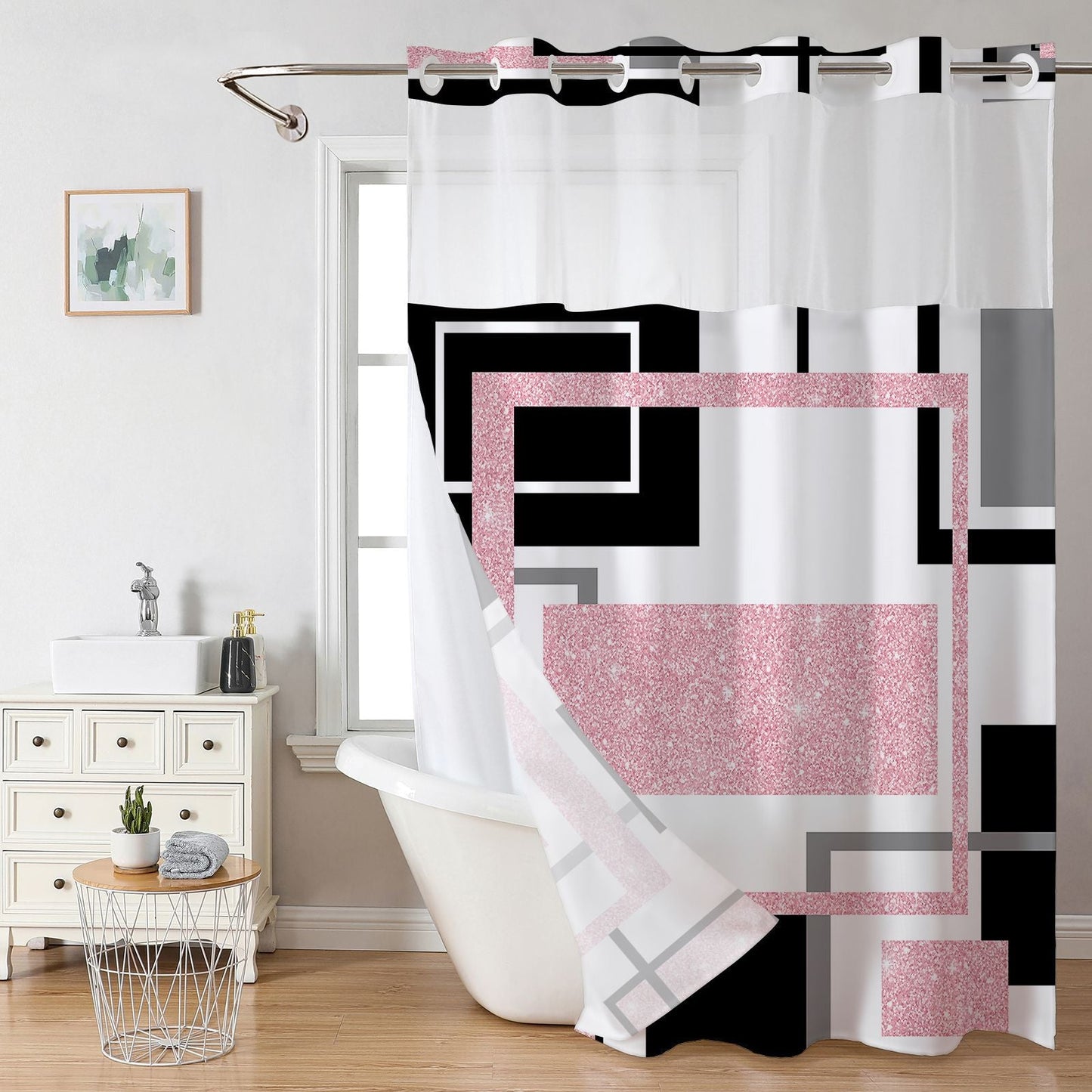 Snap-In Waterproof Shower Curtain No Hooks Needed | Designer Patterns | 3 Sizes