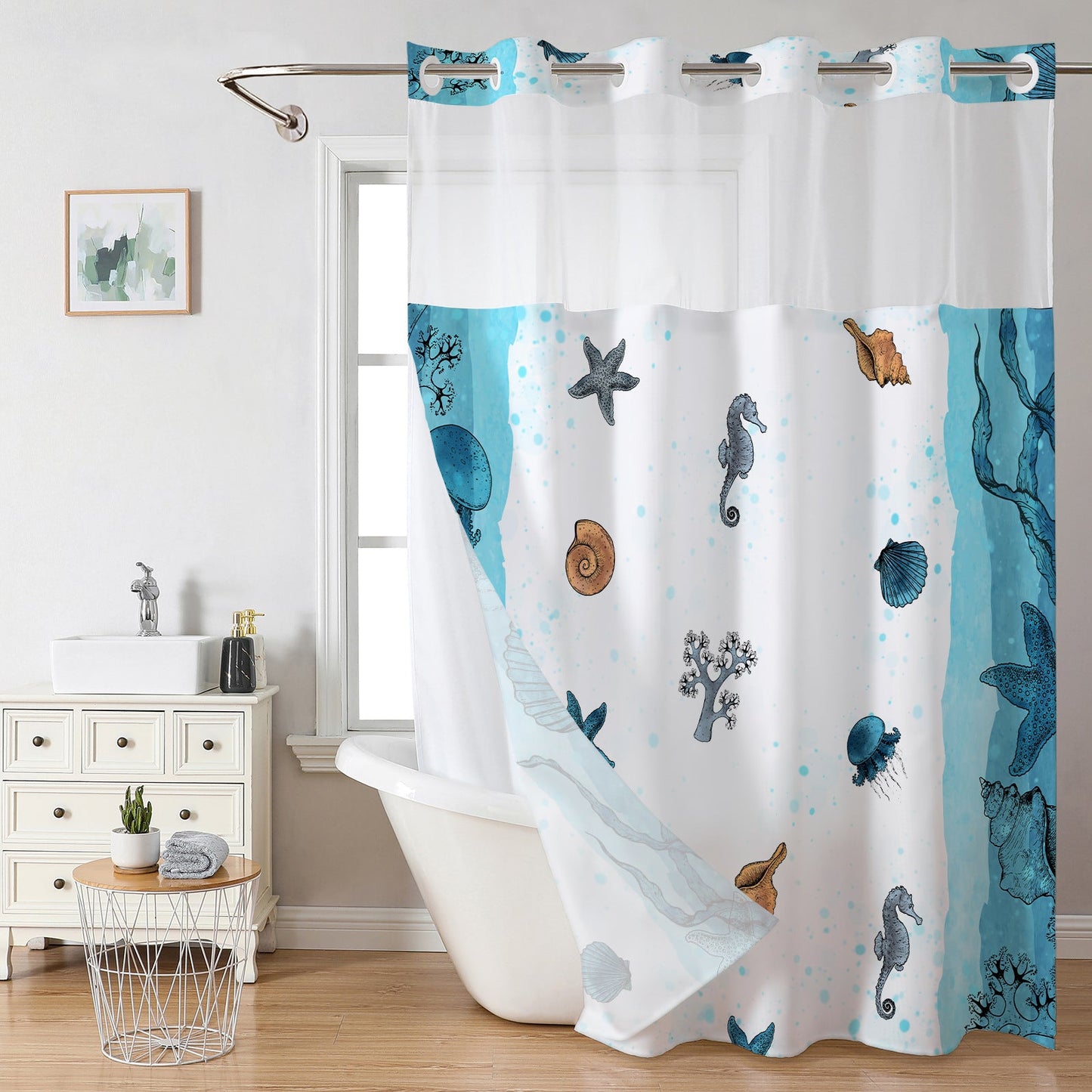 Snap-In Waterproof Shower Curtain No Hooks Needed | Designer Patterns | 3 Sizes