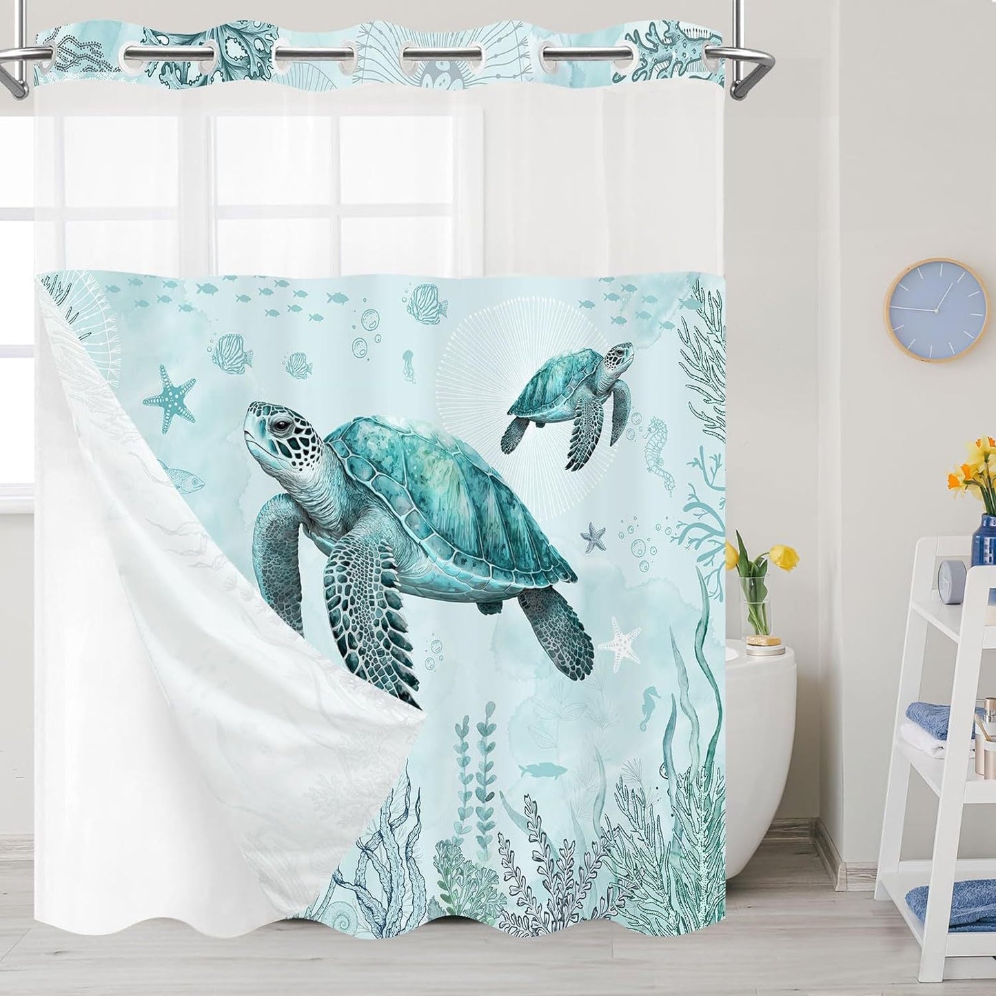 Snap-In Waterproof Shower Curtain No Hooks Needed | Designer Patterns | 3 Sizes
