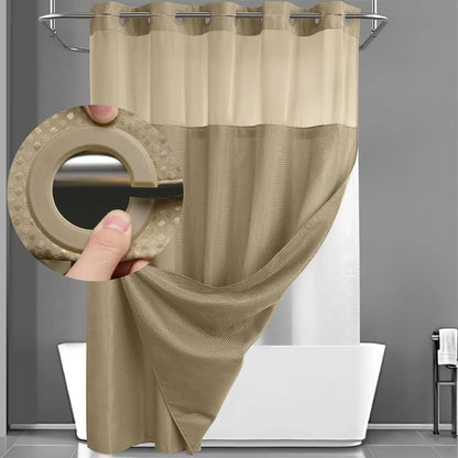 Snap-In Waterproof Shower Curtain No Hooks Needed | 3 Sizes