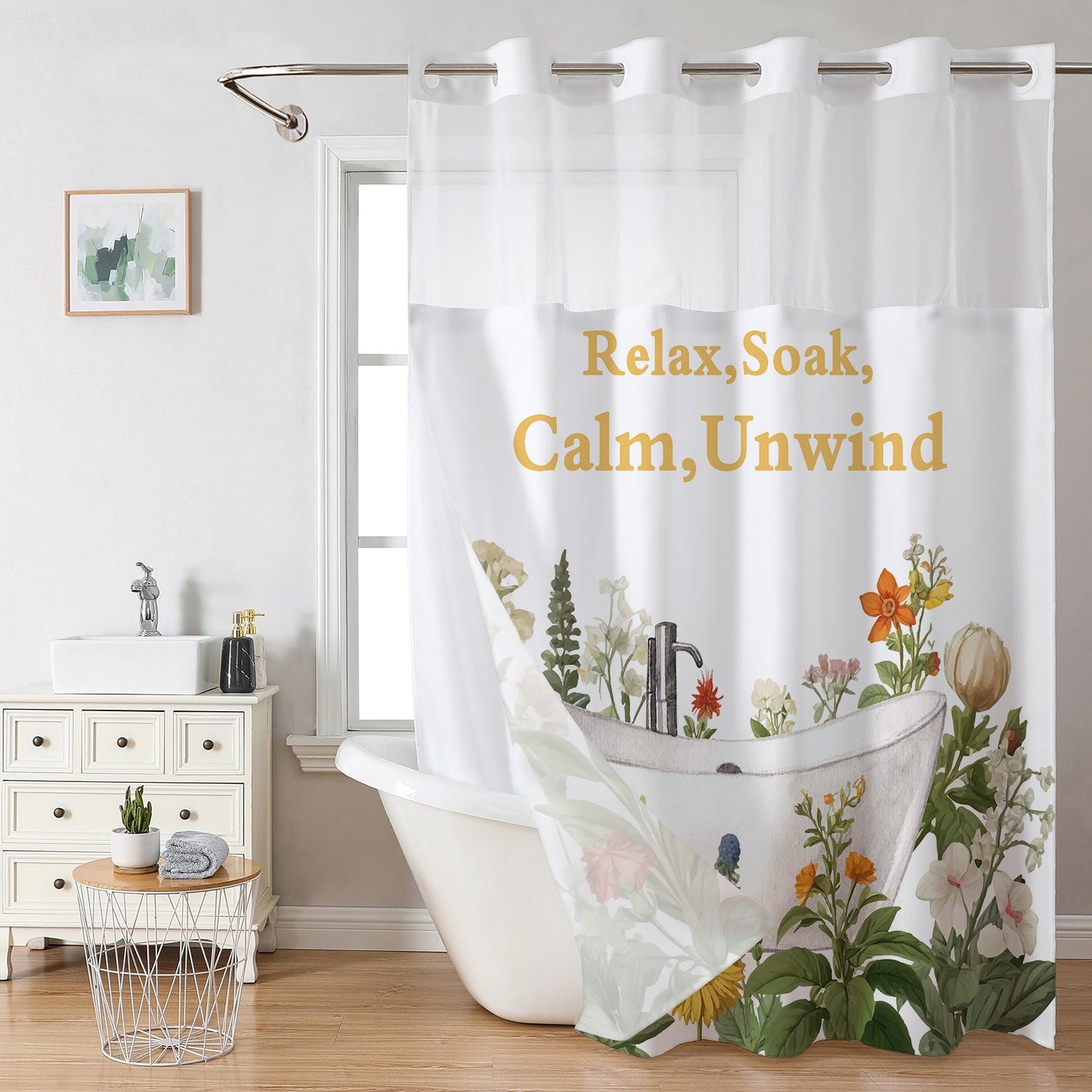 Snap-In Waterproof Shower Curtain No Hooks Needed | Designer Patterns | 3 Sizes