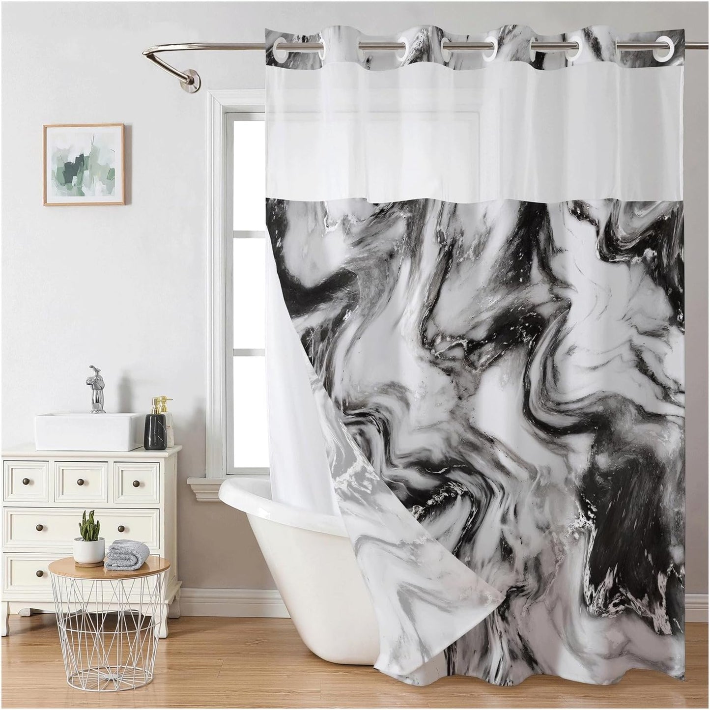 Snap-In Waterproof Shower Curtain No Hooks Needed | Designer Patterns | 3 Sizes