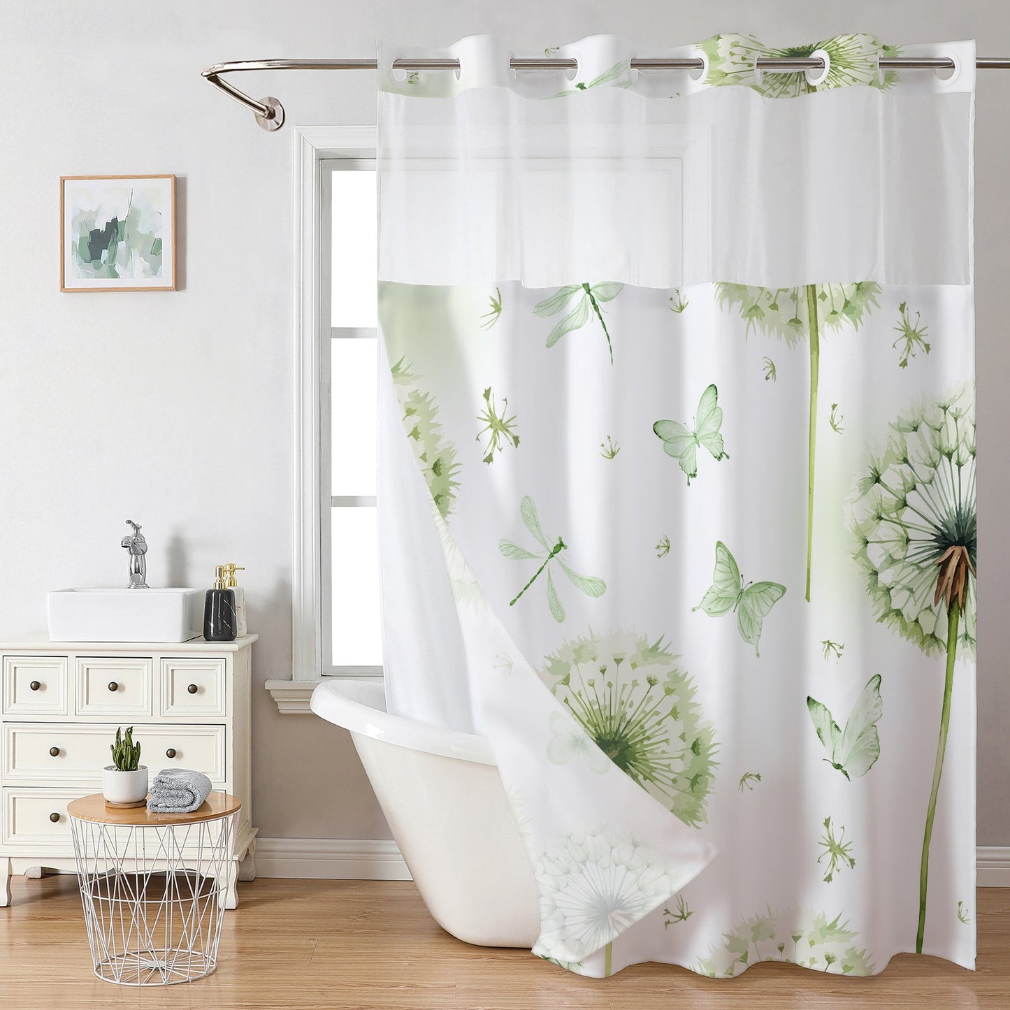 Snap-In Waterproof Shower Curtain No Hooks Needed | Animal & Nature Designs | 3 Sizes