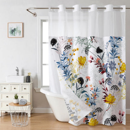 Snap-In Waterproof Shower Curtain No Hooks Needed | Designer Patterns | 3 Sizes