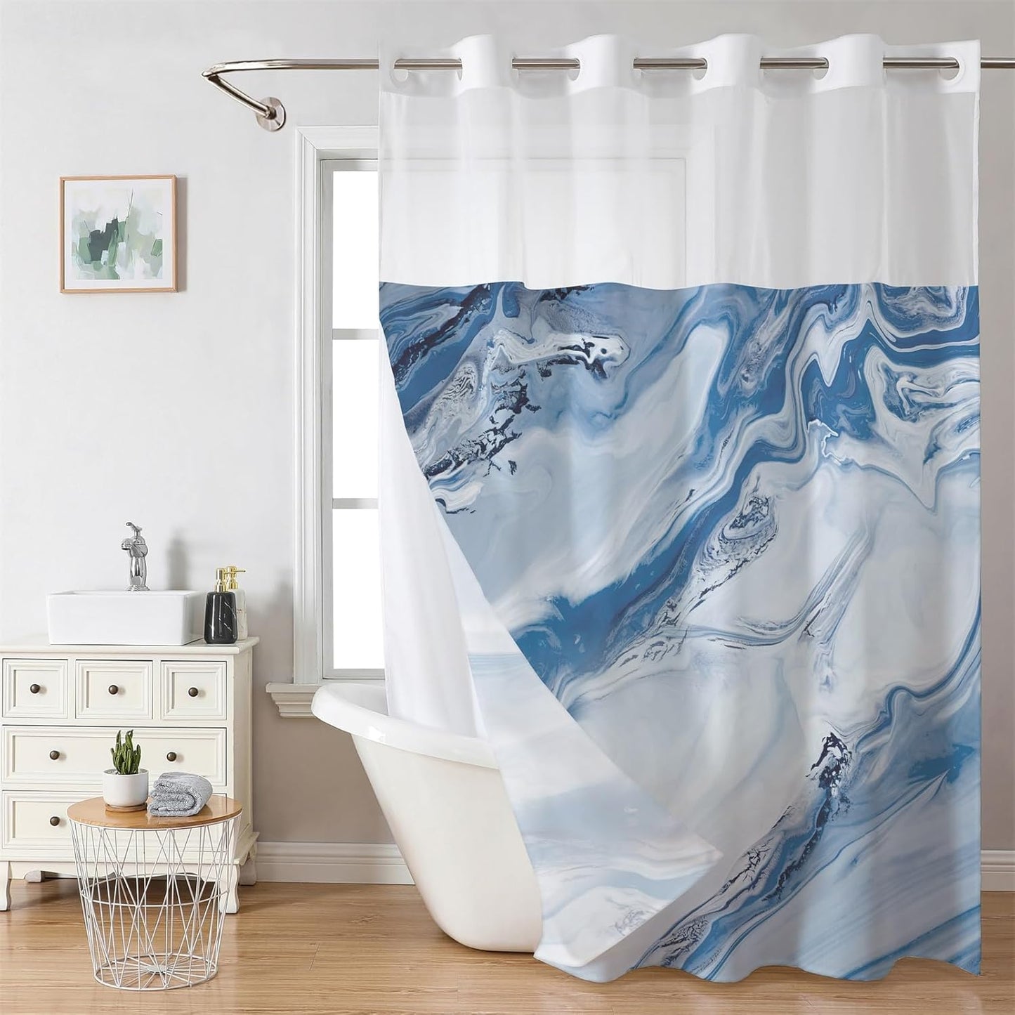 Snap-In Waterproof Shower Curtain No Hooks Needed | Designer Patterns | 3 Sizes