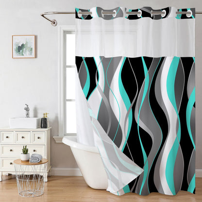Snap-In Waterproof Shower Curtain No Hooks Needed | Designer Patterns | 3 Sizes