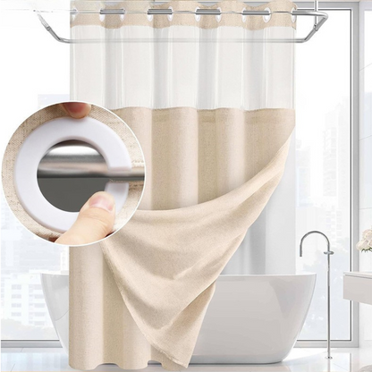 Snap-In Waterproof Shower Curtain No Hooks Needed | 3 Sizes