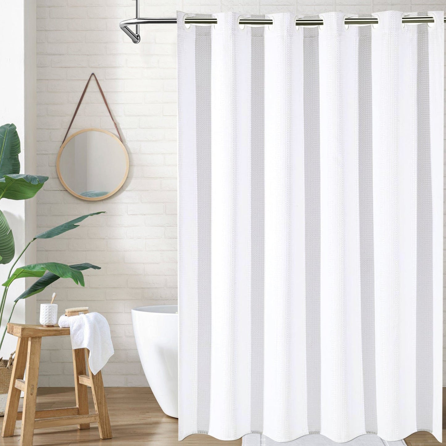 Snap-In Waterproof Shower Curtain No Hooks Needed | 3 Sizes