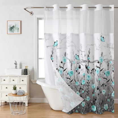 Snap-In Waterproof Shower Curtain No Hooks Needed | Animal & Nature Designs | 3 Sizes