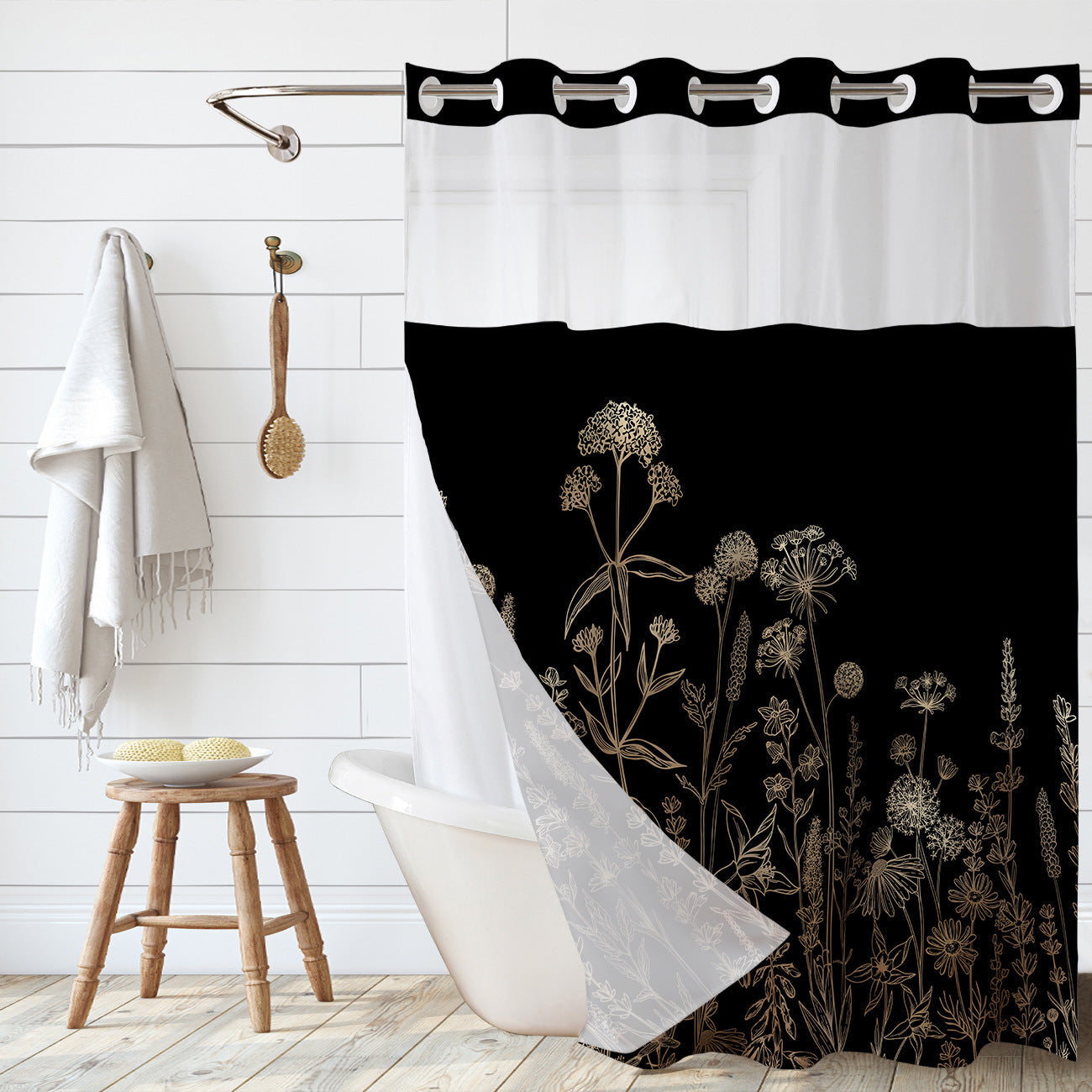 Snap-In Waterproof Shower Curtain No Hooks Needed | Designer Patterns | 3 Sizes