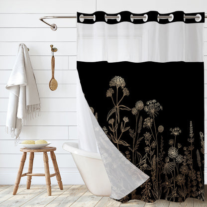 Snap-In Waterproof Shower Curtain No Hooks Needed | Designer Patterns | 3 Sizes
