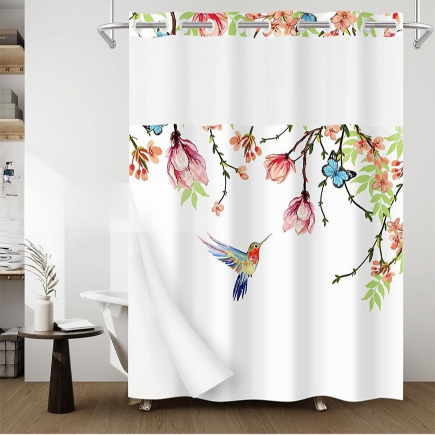 Snap-In Waterproof Shower Curtain No Hooks Needed | Animal & Nature Designs | 3 Sizes