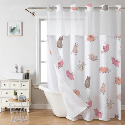 Snap-In Waterproof Shower Curtain No Hooks Needed | Animal & Nature Designs | 3 Sizes