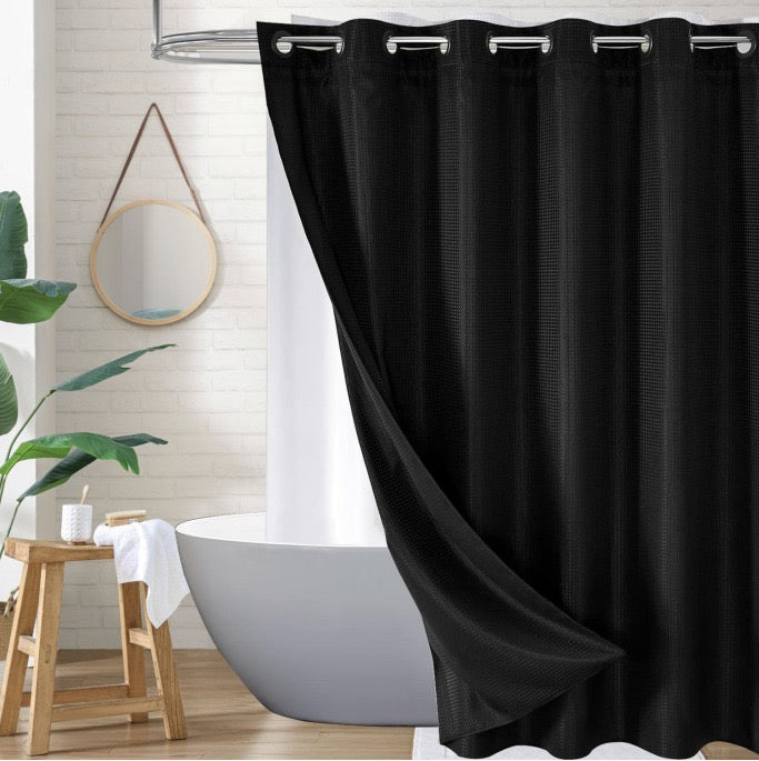Snap-In Waterproof Shower Curtain No Hooks Needed | 3 Sizes
