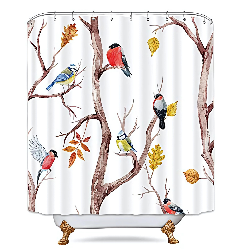 Shower Curtain Waterproof Microfiber Bird and Tree Branches Design 0