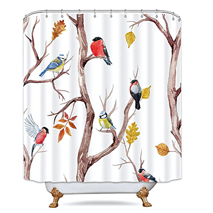 Shower Curtain Waterproof Microfiber Bird and Tree Branches Design 0