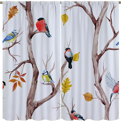 Shower Curtain Waterproof Microfiber Bird and Tree Branches Design 2