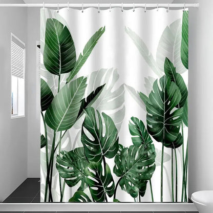 Shower Curtain Waterproof Tropical Monstera Leaves Design 0