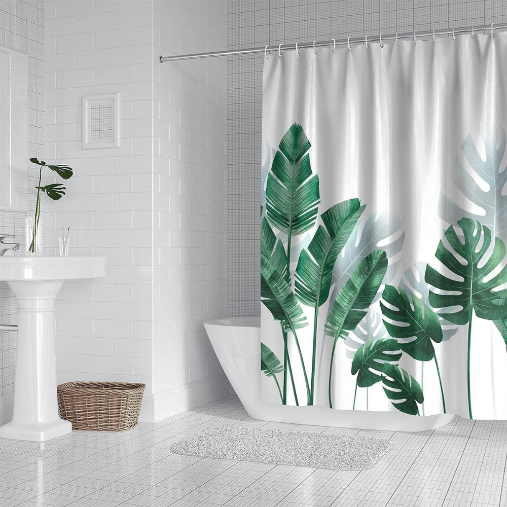 Shower Curtain Waterproof Tropical Monstera Leaves Design 1