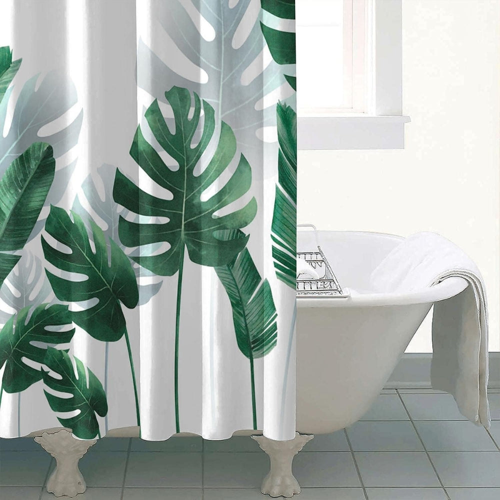 Shower Curtain Waterproof Tropical Monstera Leaves Design 2