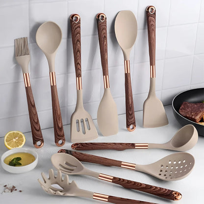 Silicone Cooking Utensils Set 10 Pieces Heat Resistant Durable 0