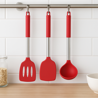 Silicone Kitchen Utensil Set 3-Piece Heat Resistant Easy Clean 0