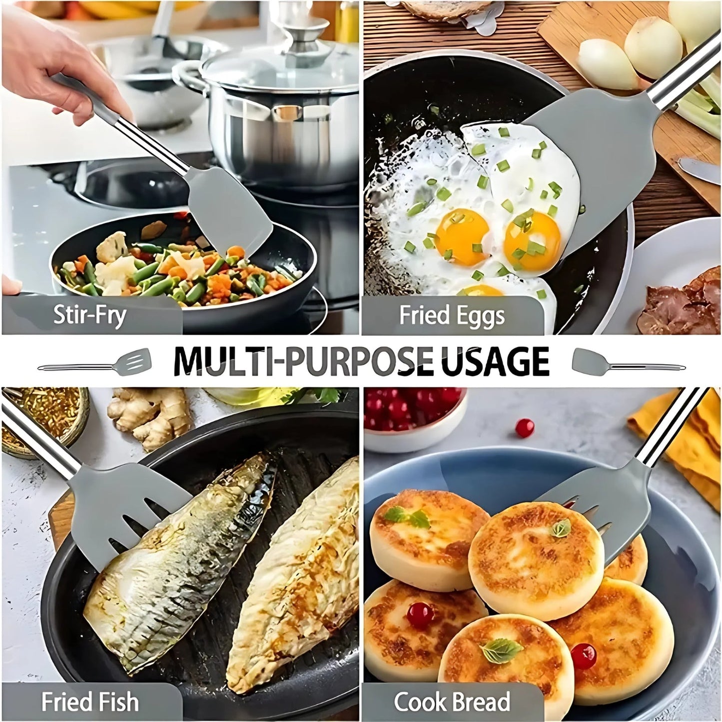Silicone Kitchen Utensil Set 3-Piece Heat Resistant Easy Clean 2