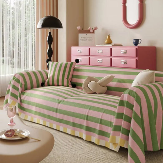 Sofa Cover Soft Microfiber Pastel Striped Design Easy Care 0