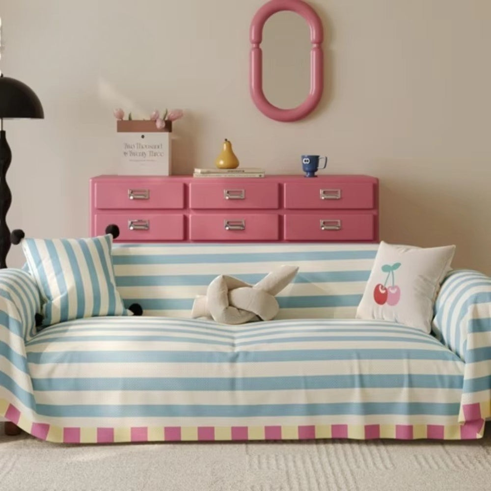 Sofa Cover Soft Microfiber Pastel Striped Design Easy Care 1