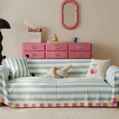 Sofa Cover Soft Microfiber Pastel Striped Design Easy Care 1