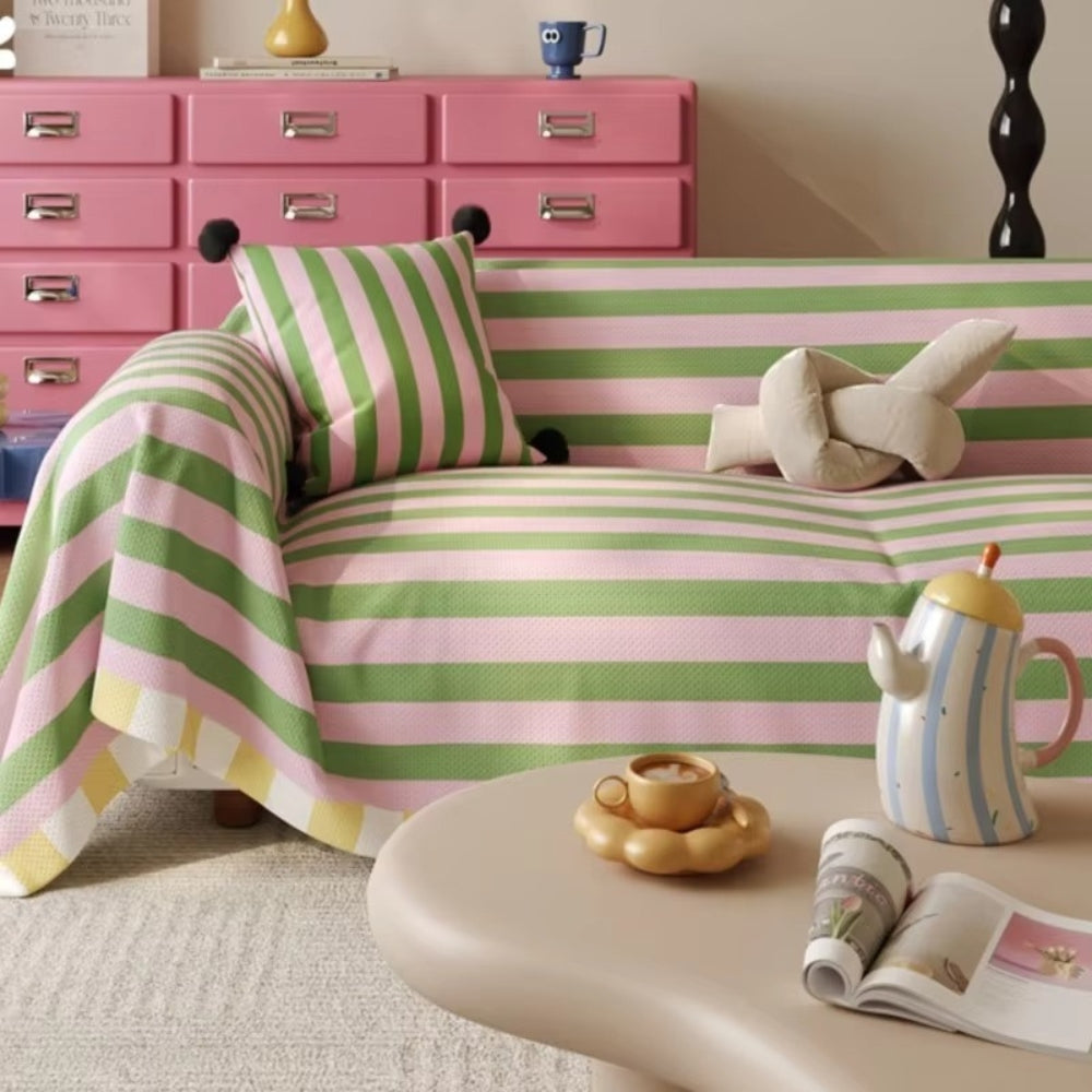 Sofa Cover Soft Microfiber Pastel Striped Design Easy Care 3